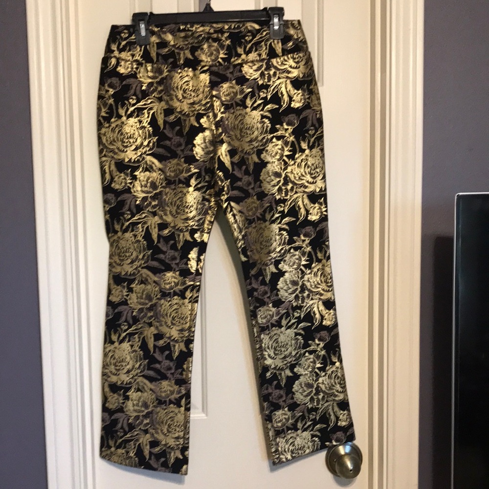 Elegant Gold and Black Floral Women's Flare Pants PM Soft Surroundings